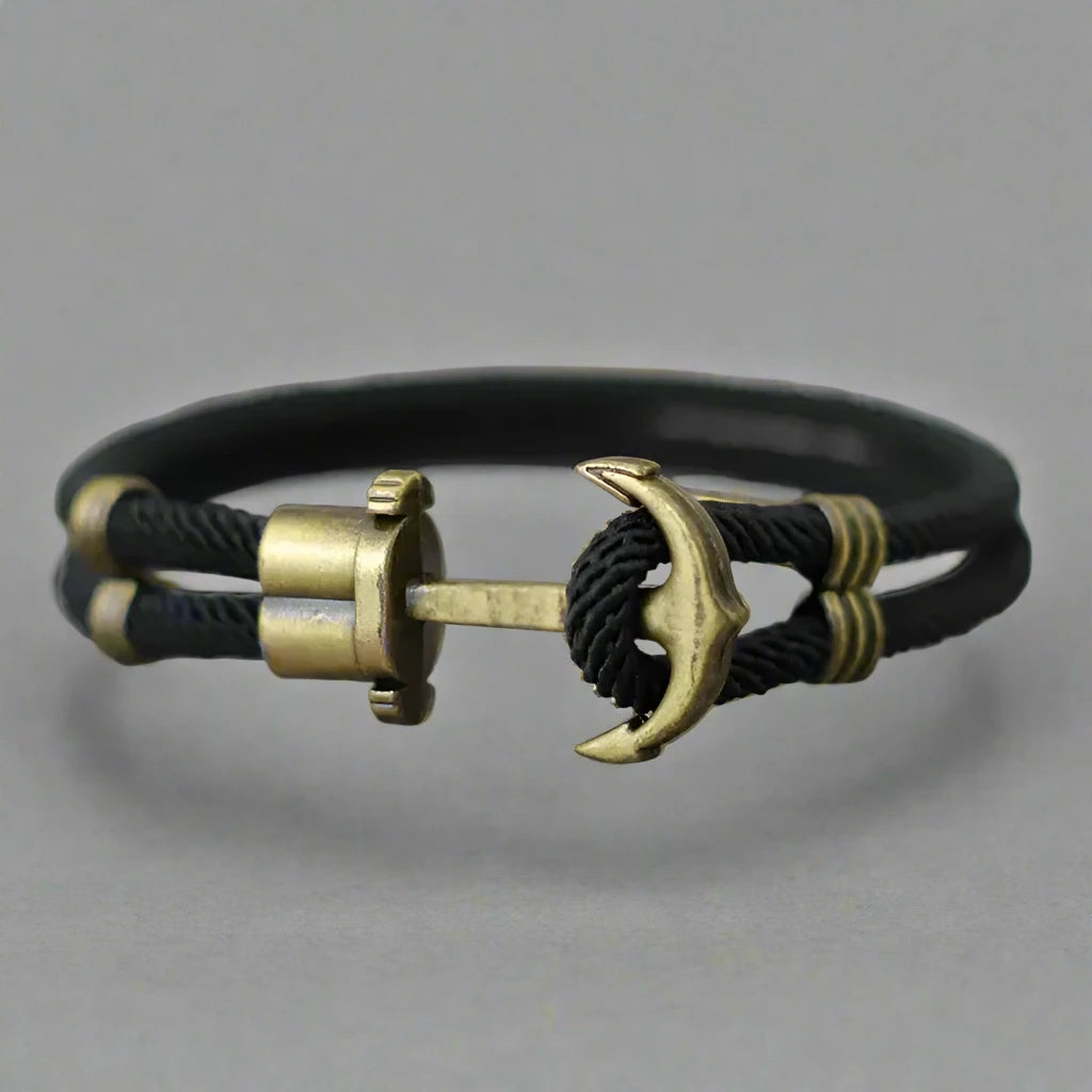 Black Rope Bracelet with Anchor Charm